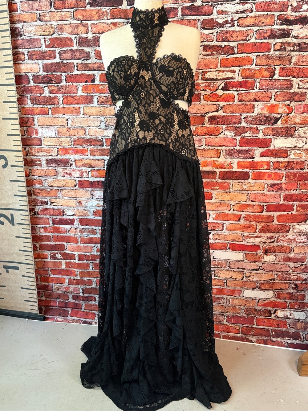 12th Tribe Black Lace Choker Halter Sexy Goth Dress Size Medium